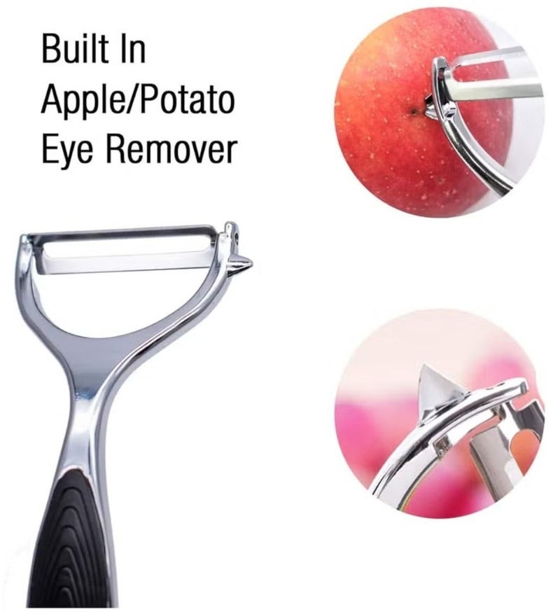 لوكاداه مقشرة خضراوات وتفاح للمطبخ، مقشرة فواكه وجزر وخضراوات وبطاطس، على شكل حرف Y، مقشرة من الفولاذ المقاوم للصدأ، بمقبض مريح غير قابل للانزلاق وشفرة حادة، متينة وجيدة - Image 4